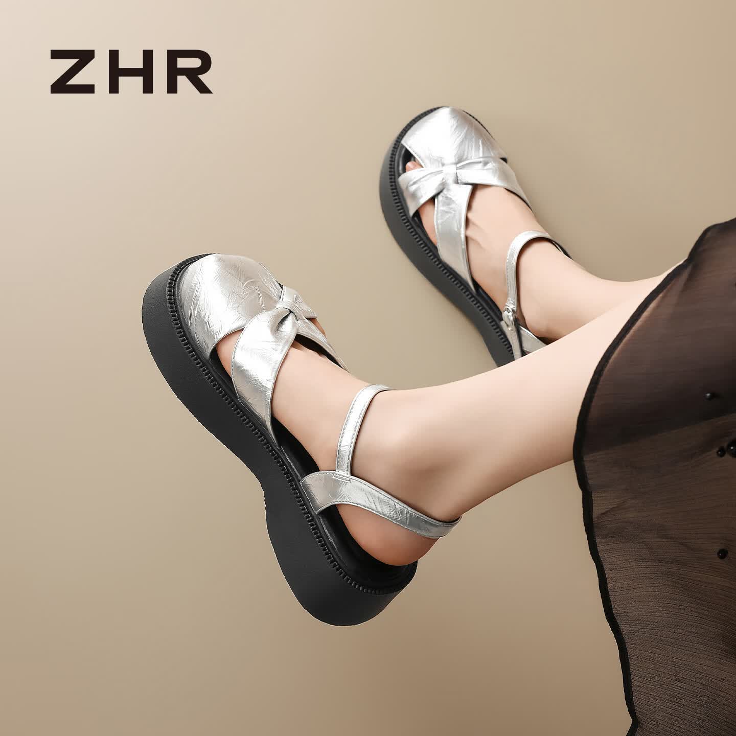 ZHR则则厚底凉鞋女2026夏季新款配裙子包头凉拖鞋外穿罗马鞋AB217银色38