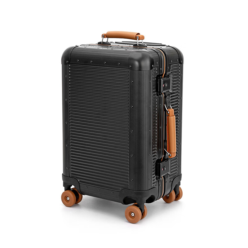 罗梅达尔(Rommedal)加厚铝框行李箱20寸商务旅行登机箱24寸结实耐用拉杆箱28寸大容量 黑色【加厚箱体+水杯架】 28英寸