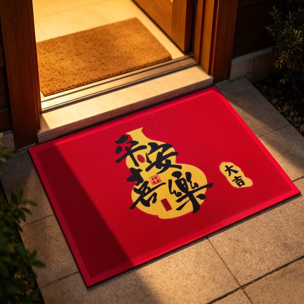雨萱入户地垫玄关防滑垫喜庆脚垫加厚高级感进门胶垫门口脚垫入户地毯 平安喜乐-大吉 80cm*120cm