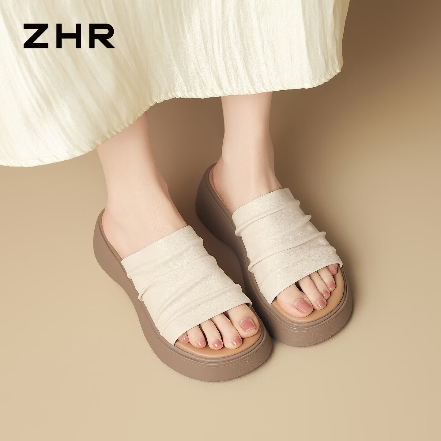 ZHR则则夏季凉拖鞋女鞋2026新款外穿半拖鞋子女增高一字拖KN288米杏38