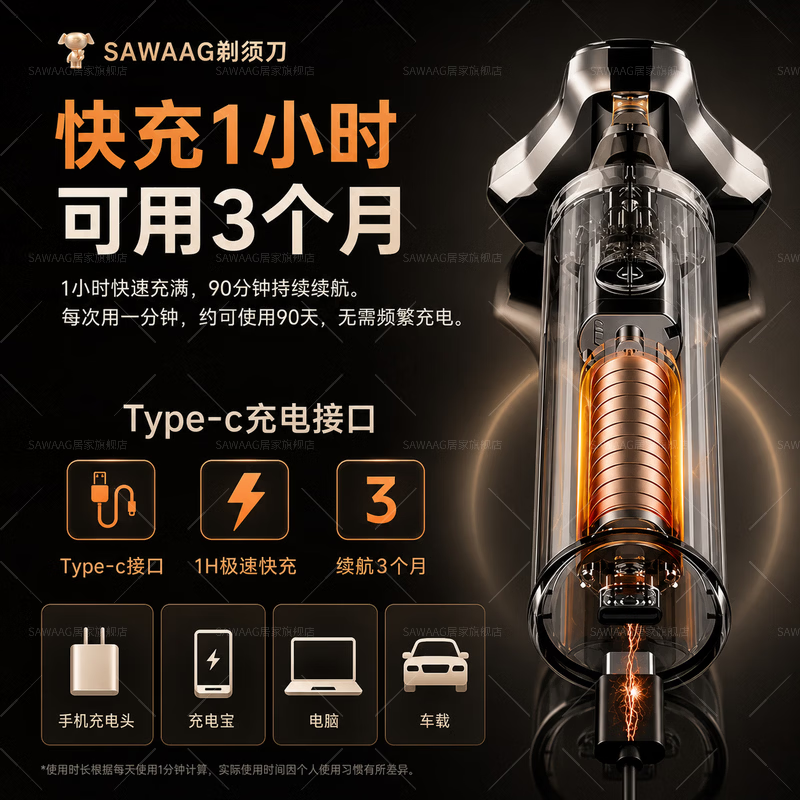 SAWAAG【七夕礼物】德国剃须刀电动男士2026新款热卖第一强力干净强劲大动力硬胡子不留胡渣刮胡全身水洗 【亮银色】旗舰款 全身水洗 360°灵活贴面 周年纪念日送礼送父亲男士礼物老公男朋友生日礼盒
