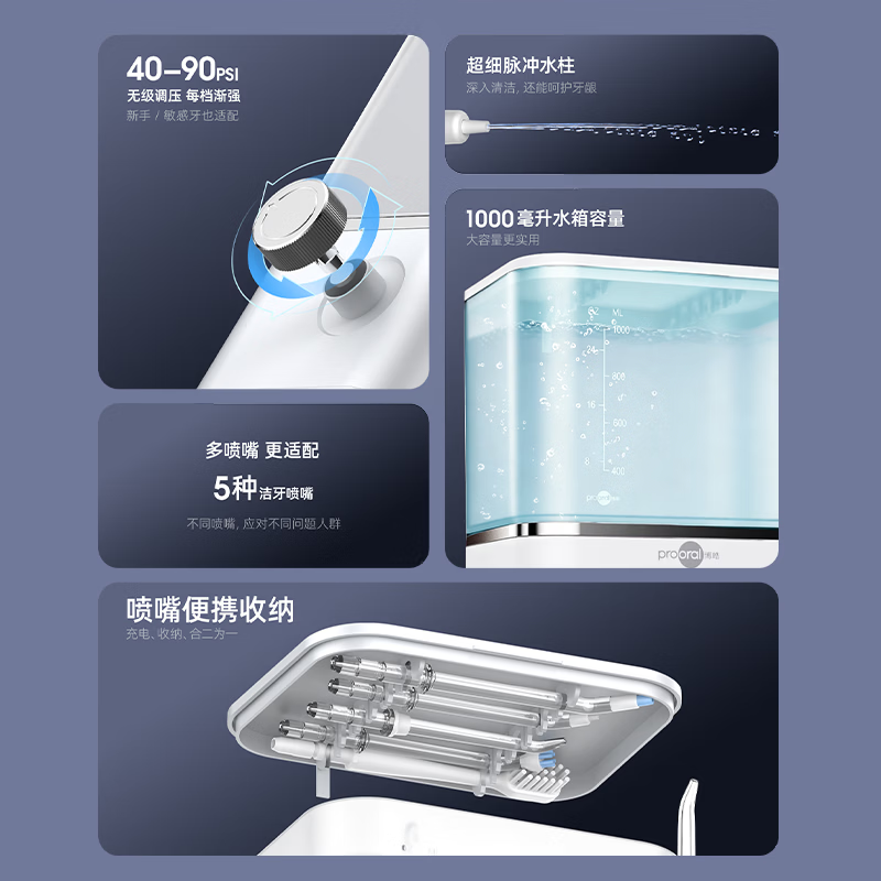 博皓(prooral)台式冲牙器家用牙齿洗牙器冲洗器电动洁牙器水牙线牙结石牙垢清洁器医用洗牙器家庭版 F361 象牙白