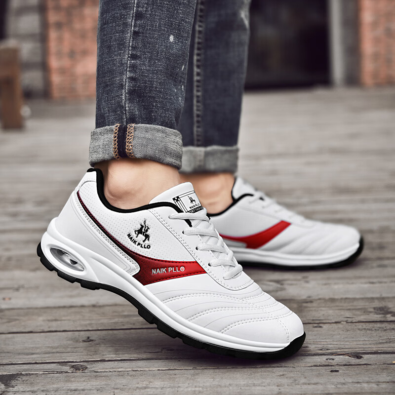 奈客保罗正品保罗男士运动鞋皮面透气防水防滑跑步鞋户外休闲旅游鞋小白鞋 黑色 40
