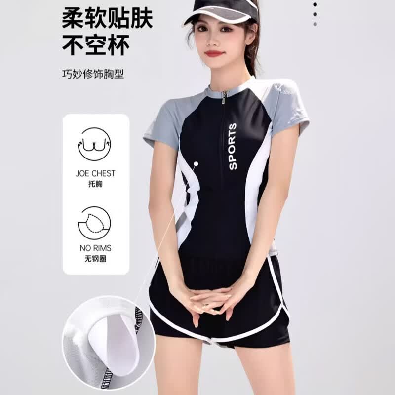 翊尚美泳衣女保守显瘦遮肚防晒罩衫两件套连体套装学生聚拢小胸户外沙滩 藏蓝色 【专业套装】 均码 【推荐80-120斤】