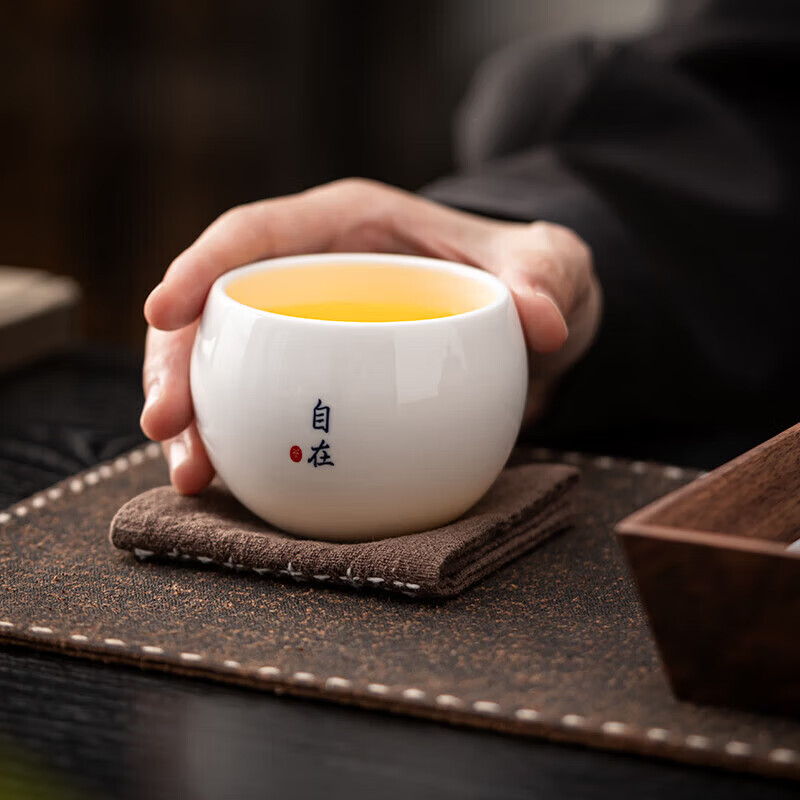 【工厂直发】羊脂玉瓷品茗杯陶瓷茶杯功夫茶具日式龙蛋杯功夫单杯 羊脂玉瓷主人杯-静心
