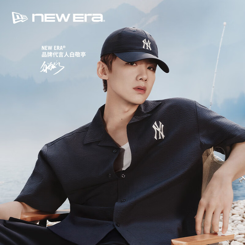 NEW ERA纽亦华【白敬亭同款】26新品MLB短袖泡泡纱POLO衬衫男女NE 14907494-深蓝色/纽约洋基队 2XL