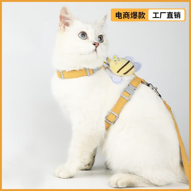 猫咪牵引绳工字型防挣脱外出遛猫绳可调节胸背带猫绳子 【工字翅膀】蓝色+1.8米牵引绳 L码【建议10-18斤】