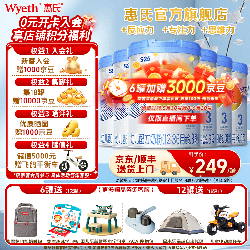 惠氏【官方授权】铂臻幼儿配方3段奶粉(12-36月) 瑞士进口三段奶粉 3段780g*6罐
