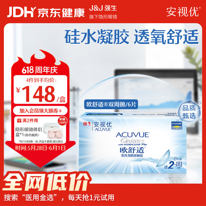 强生安视优透明隐形眼镜欧舒适 两周双周抛 薄 6片装 650度 京东折扣/优惠券
