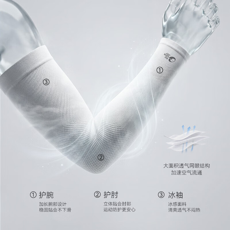 GOLOVEJOY高乐捷运动防晒冰袖女冰丝凉感透气户外通勤骑车登山网球护臂袖套 云感白【无指款】 分区透气 M 【臂围27cm以上】