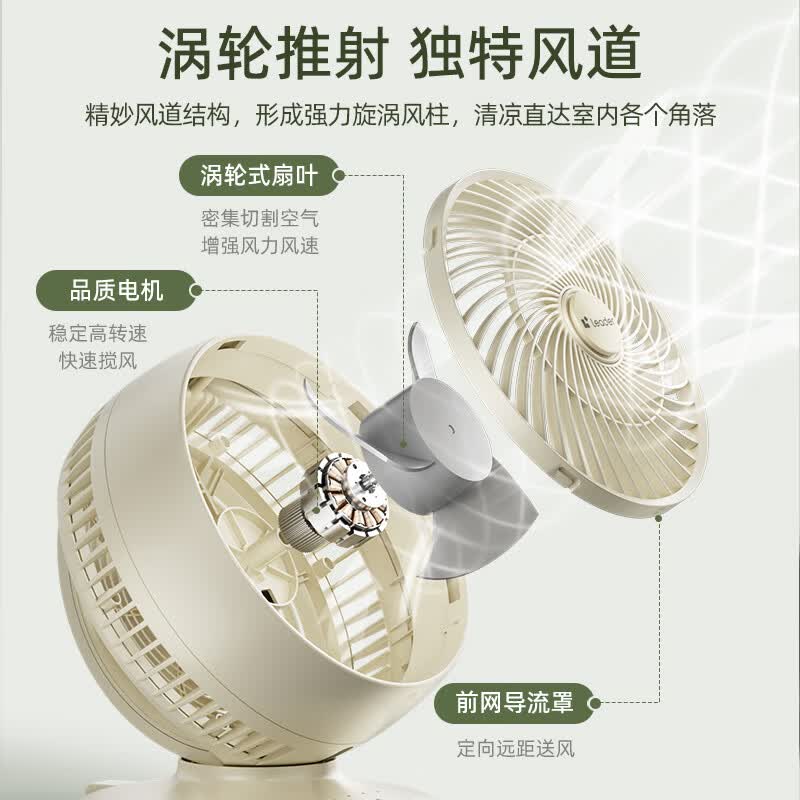 海尔(Haier) 统帅空气循环扇电风扇台扇小风扇涡轮扇家用节能风扇台式壁挂音轻定时摇头办公学生宿舍桌面风扇 【户外学生】充电款LSF-CB101(W)