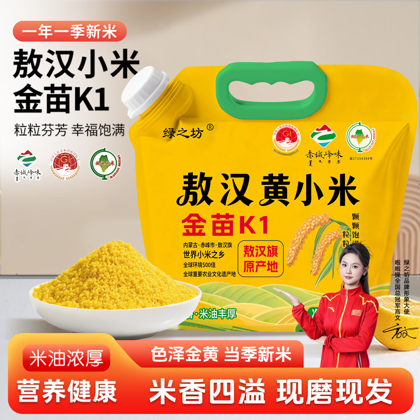 绿之坊内蒙古赤峰敖汉黄小米新米原产地农家现磨现发粗粮杂粮小米粥5斤 敖汉黄小米5斤*1袋