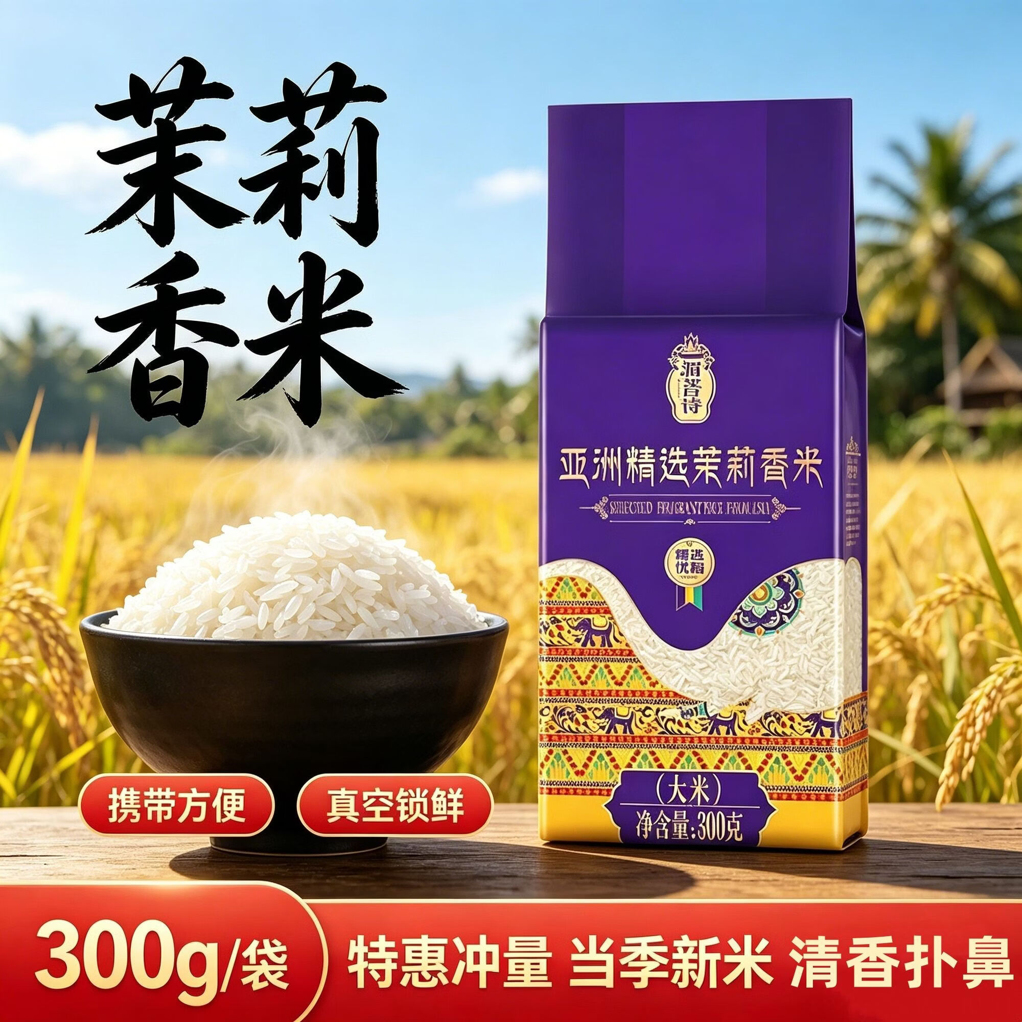 金龙鱼湄菩诗亚洲精选茉莉香米300g小包装大米泰国香米真空包装软糯香米 300g*1袋
