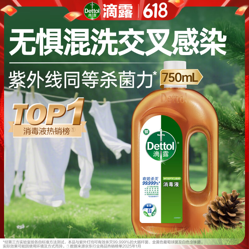 滴露（Dettol）消毒液洗衣衣物消毒水750mL 除螨杀菌混洗无忧 家居地板消毒 非84