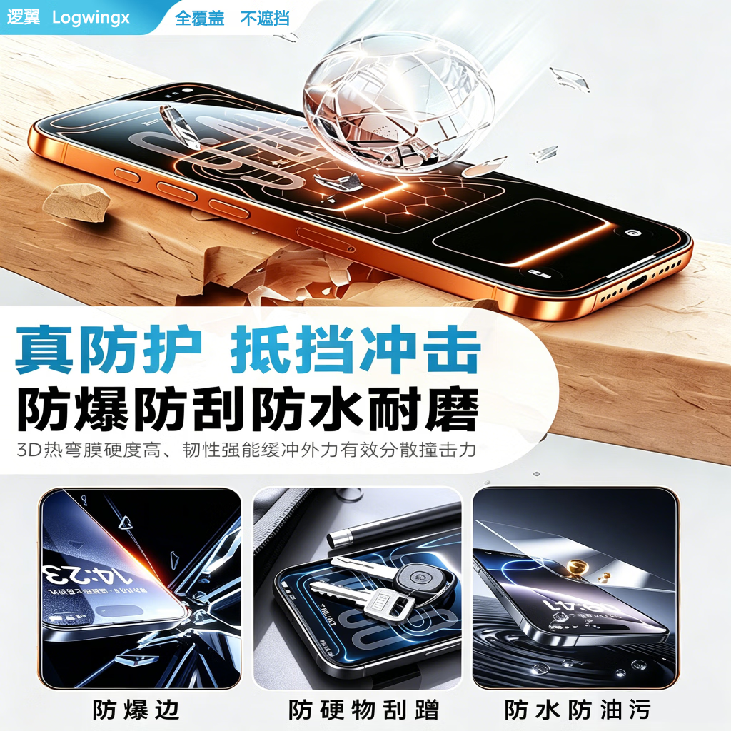 逻翼【3D热弯AR增透膜】透光率>97%适用iphone17promax钢化膜苹果17pro手机膜全屏0感膜抗指纹AR抗反射 苹果17/16pro【3D热弯*护眼丨强效抗指纹】 超清钢化膜-超AR抗反射-2片装
