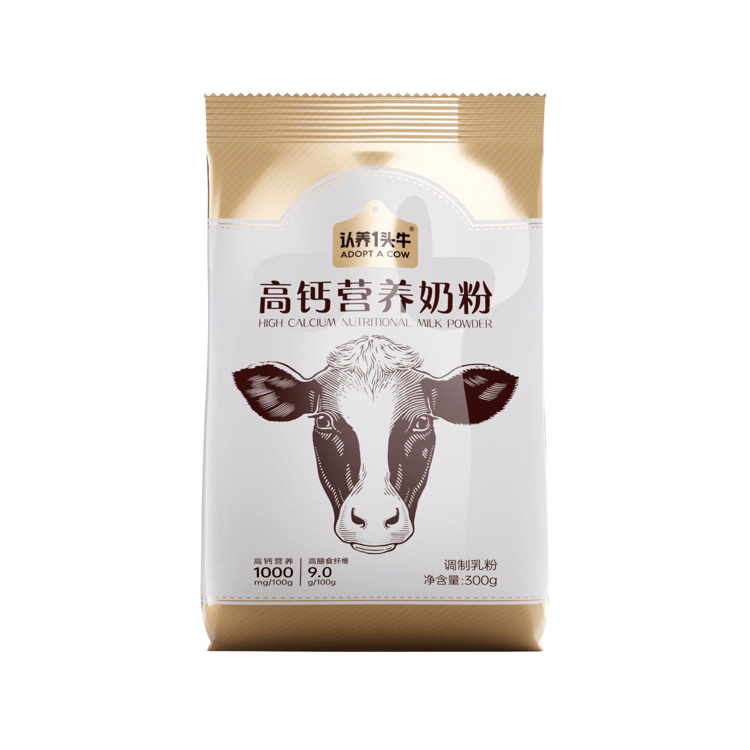 认养一头牛高钙营养奶粉 成人 高膳食纤维高蛋白 300g/袋 全家中老年