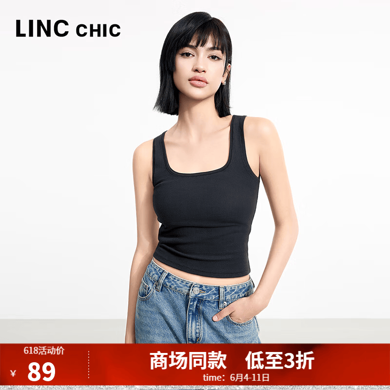 金羽杰洋气针织小吊带背心女装超短款夏季商场同款打底内搭S252FK434Y 黑色 L 适合110斤以下