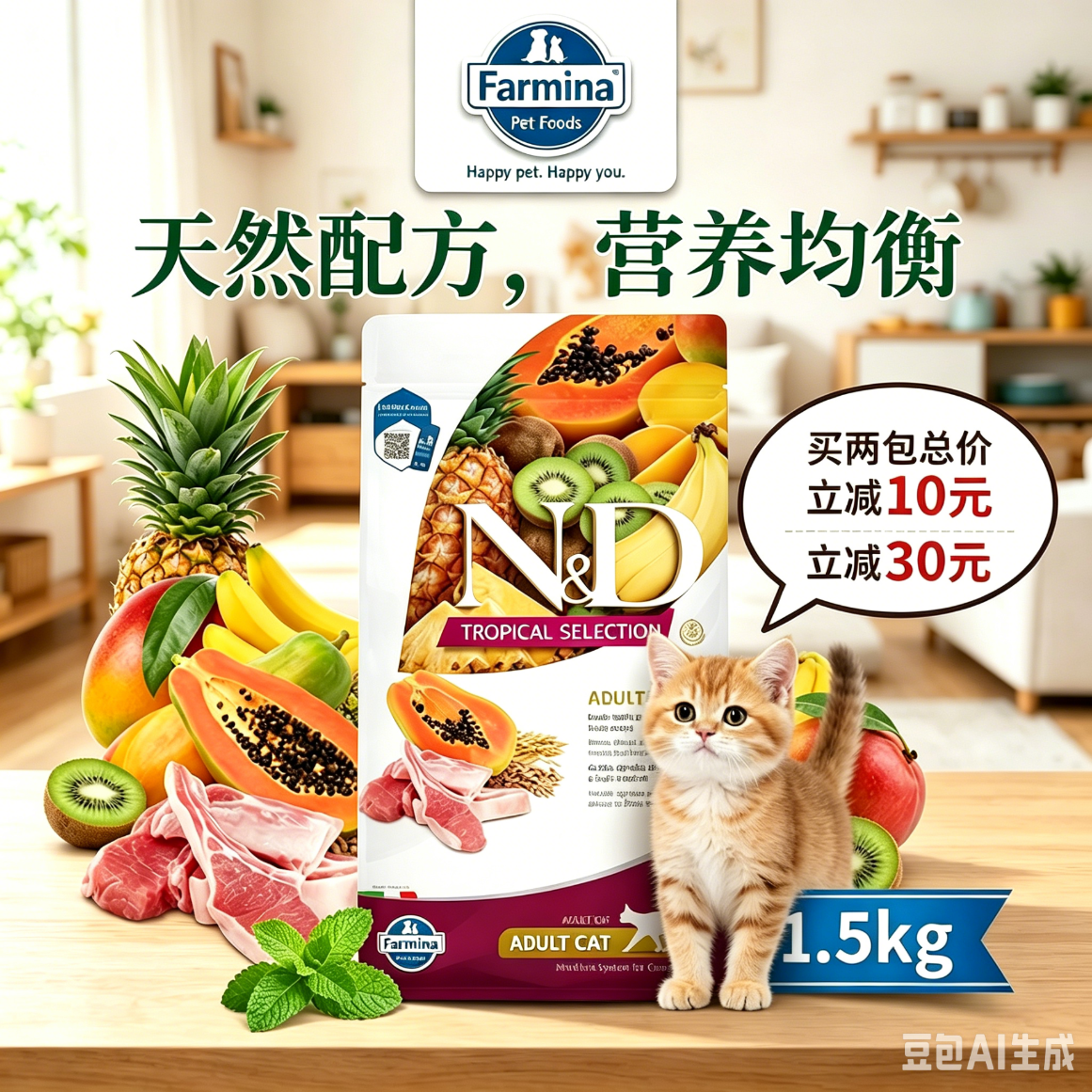 法米娜鸡肉成猫粮1.5kg 97元，法米娜绝育鸡成猫粮1.5kg 97元 - 86线报