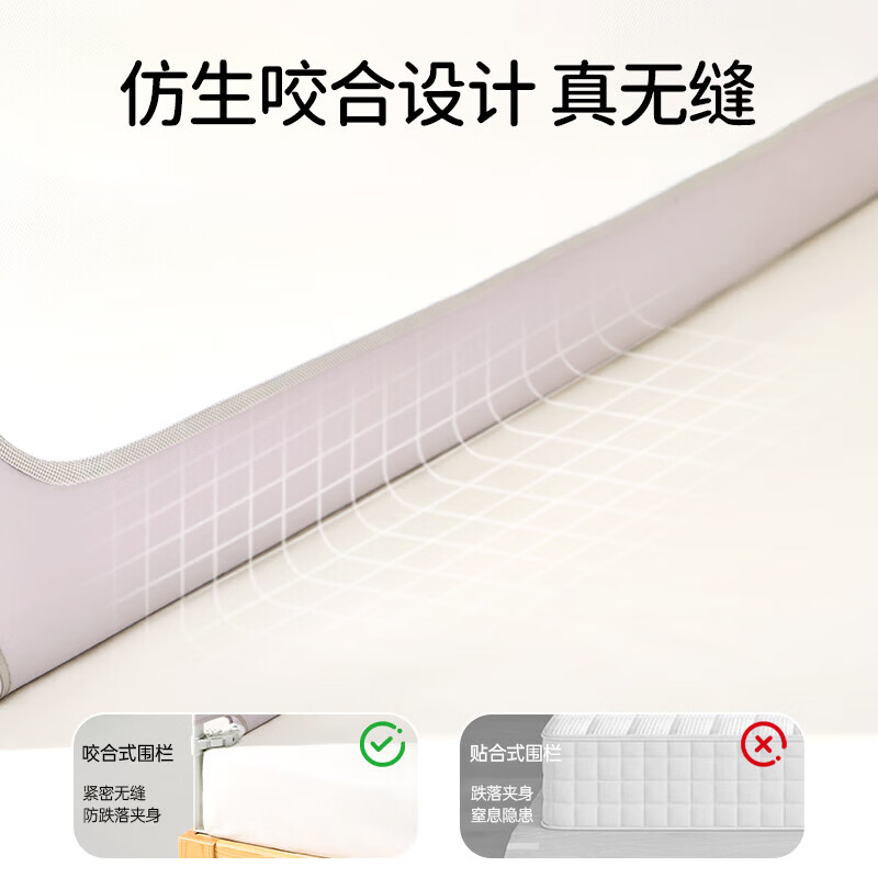 欧孕（OUYUN）（OUYUN）床围栏宝宝防摔防护栏免安装婴儿床围床边防掉加高安全 熊猫灰【免安装-稳固无缝】 2m床侧(单面)