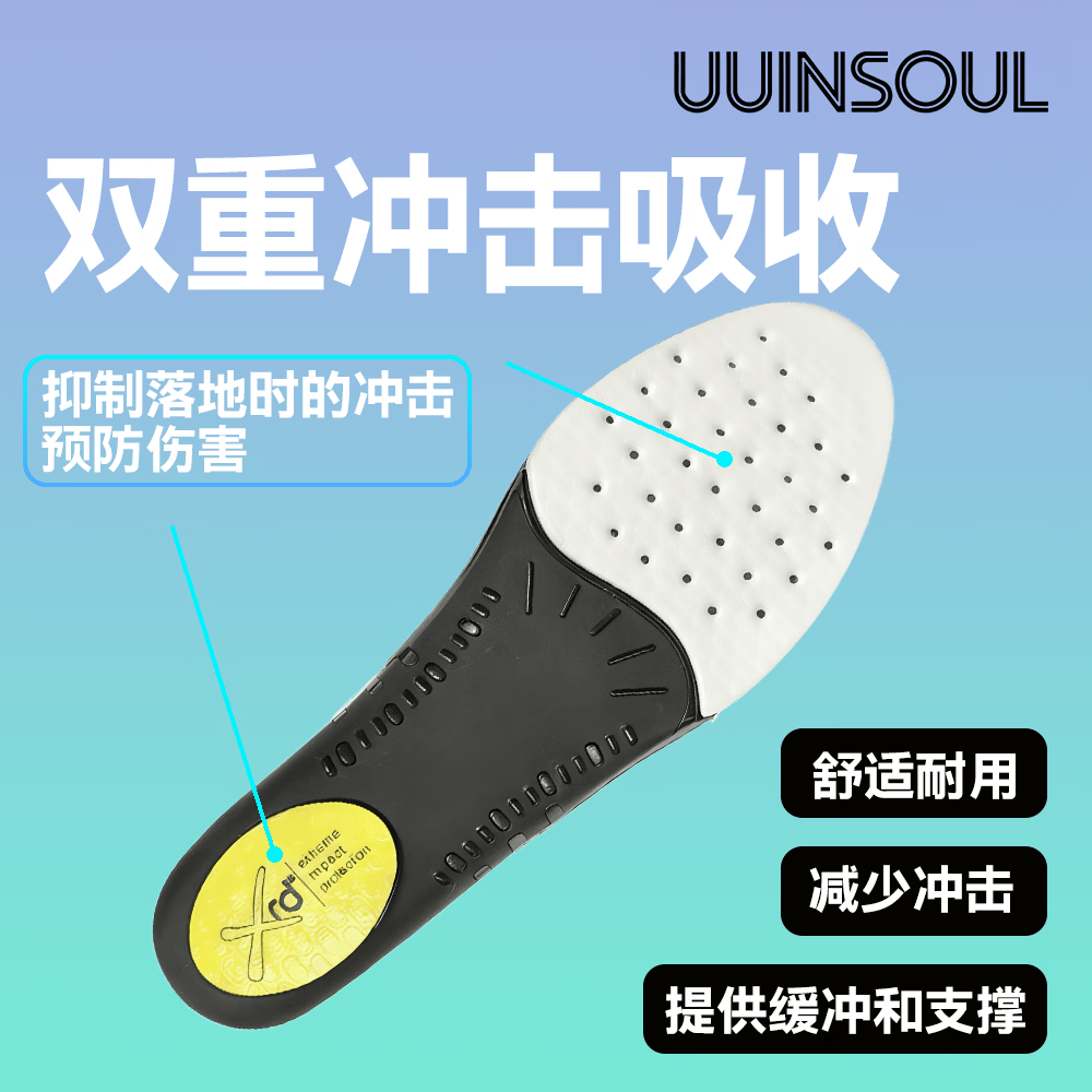 UUINSOUL超临界足弓支撑羽毛球缓震防滑篮球跑步高弹缓震运动专业鞋垫 黑色(2双实惠购) 47-48码