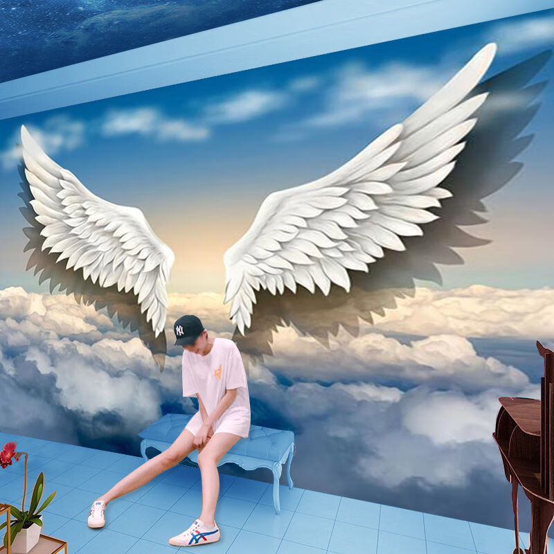 萦娪天使翅膀网红背景墙奶茶店美容院直播间网红打卡拍照背景墙纸自拍