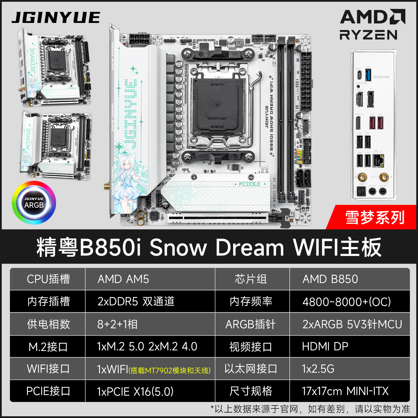 精粤 B850I SNOW DREAMWIFI ITX PCIE5.0 3A I SNOW DREAM WIFI 图 3