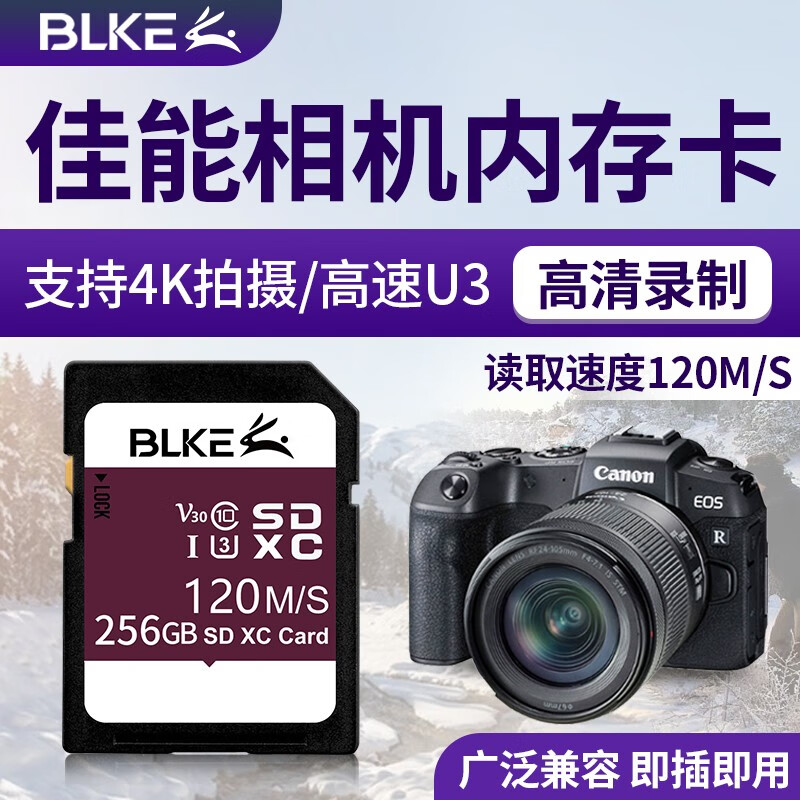 BLKE 佳能单反微单相机内存卡SD卡大卡M50 M200 200D 5D4 6D2高速存储卡 256G 佳能相机专用内存卡【120M/S】 SD卡【单卡】