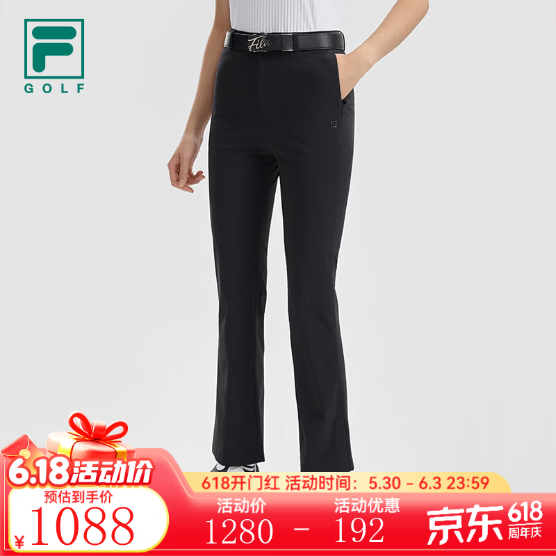 FILA 斐乐官方女士针织长裤2026夏季新款高尔夫运动基础直口裤子 深黑-BK L 170/70A/L