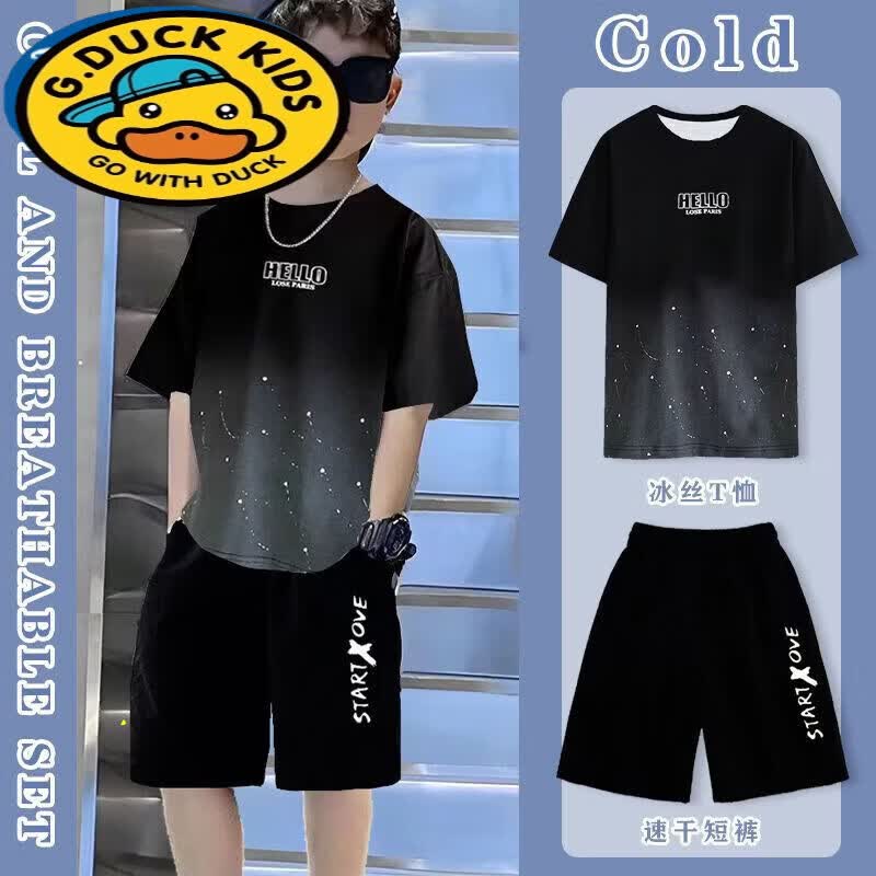 G.duck男童短袖套装夏季儿童男孩冰丝恤上衣半袖中大童夏装薄款两件套 wK-03【冰感透气】T  #T恤 170 (建议身高165cm左右)