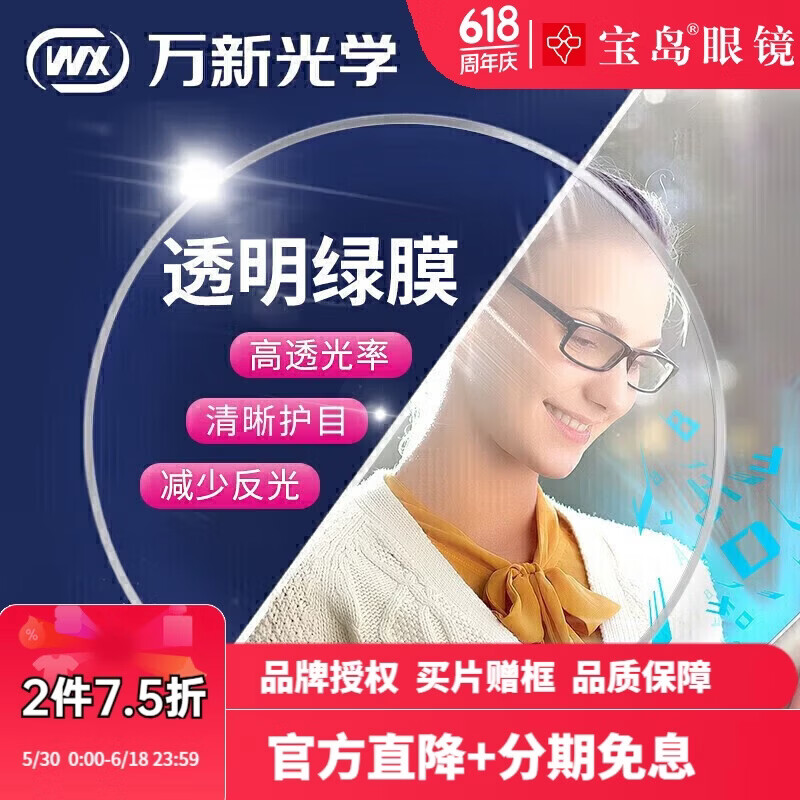 万新（WAN XIN）镜片超薄可选防蓝光近视眼镜片可配高折射率镜片【2片】