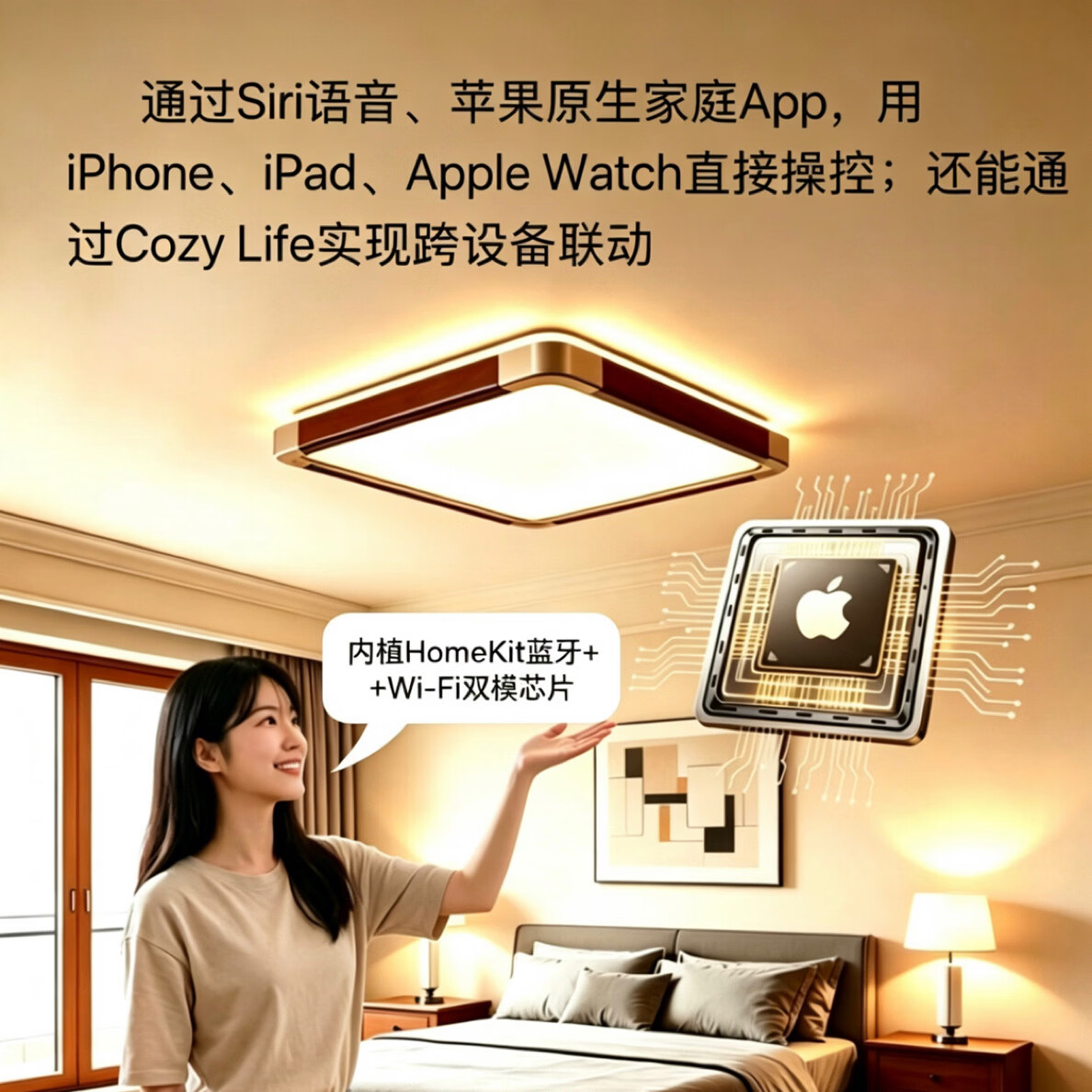 新中式超薄智能护眼实木LED柔光吸顶灯苹果Siri语音音控制防蓝光 0W 0㎡内适用 0lm 胡桃木(可定制) 90*60*3.8厘米 适用15-30平方 100w