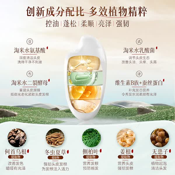 长发小寨【非遗】洗发水淘米水虫草首乌发酵养发修护洗发露 首乌洗发水300g*1+养发乳180g*1