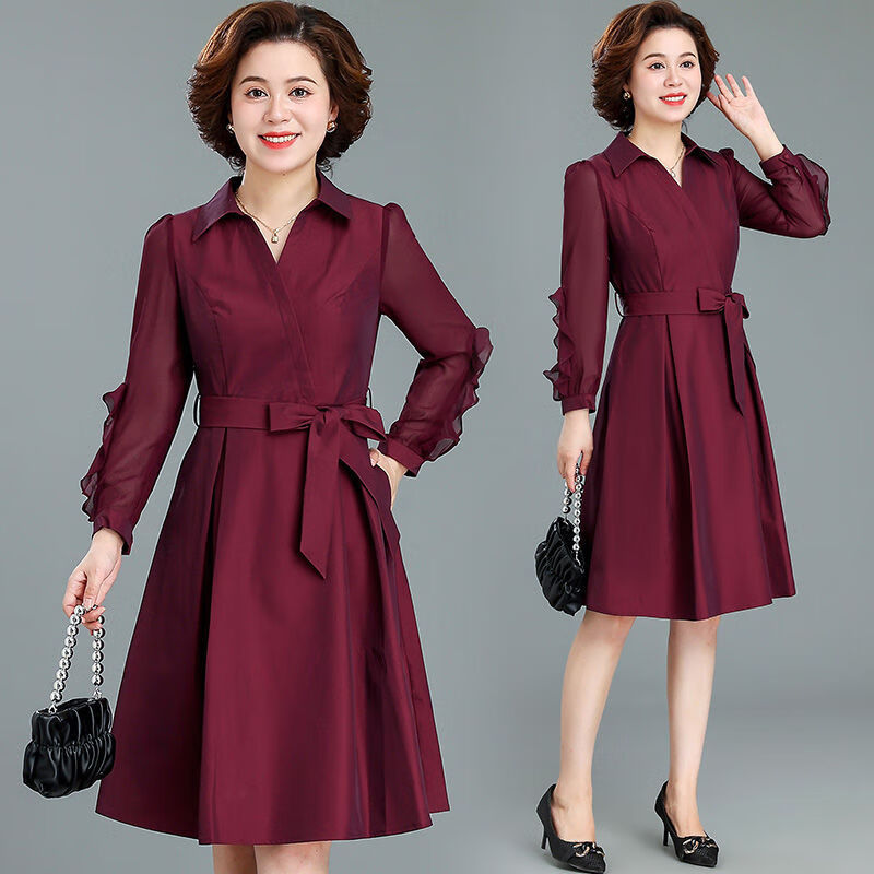 金彩潼星四十岁女人显气质雷丝连衣裙妈妈妈妈秋装连衣裙时尚喜婆婆