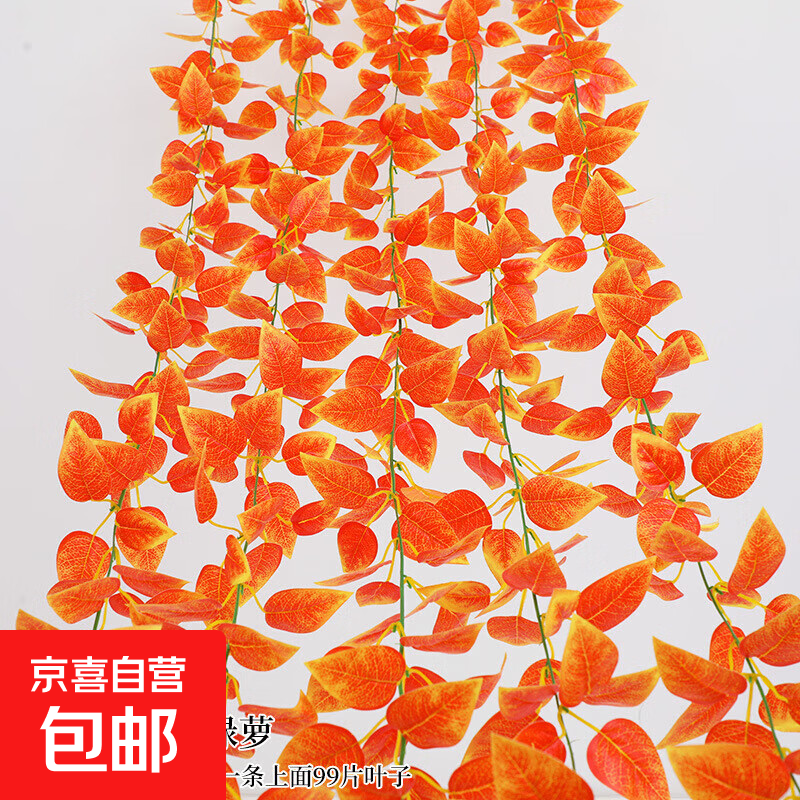 仿真绿萝假花装饰年会吊顶管道遮挡绿植藤条下水管道空调管子绿叶 99叶过胶红叶藤（5条）