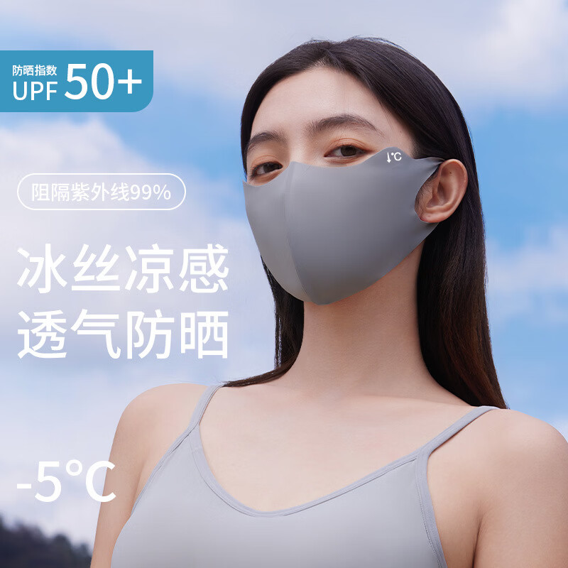 SK冰感防晒口罩3d立体轻薄透气口罩女春夏防护口罩防紫外线UPF200+ 深灰色-冰感防晒UPF50+ 冰感防晒