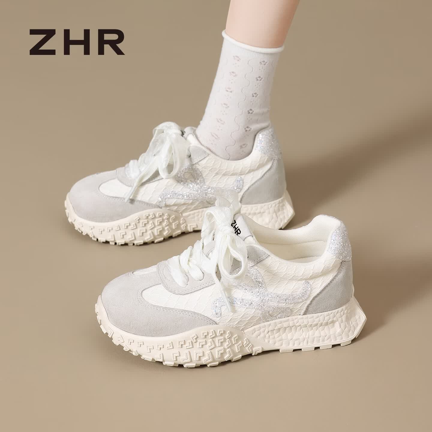 ZHR则则厚底芭蕾德训鞋女2026秋季新款运动女鞋小个子内增高 KS562米色37