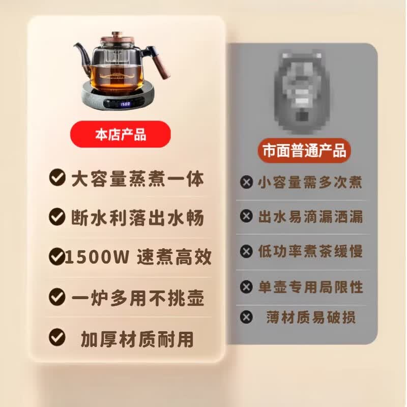 AILUKI电陶煮茶炉器泡茶壶玻璃煮茶器蒸煮一体家用茶水分离茶具套装 胡桃木+实木侧把壶 【高端养生壶】 煮茶壶最新款2026高档大气