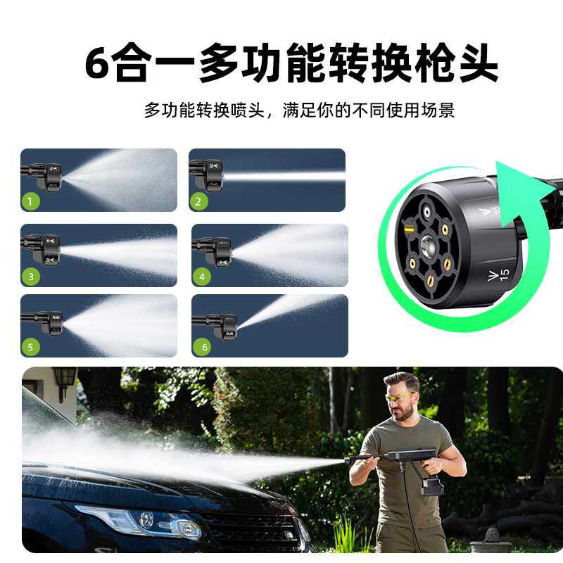 雷驰豹无线锂电高压洗车水枪强劲大水压力家用洗车洗地便携全能清洗神器 【德系涡轮无刷机】96Vh双电池/10节2电1充/10米水管*六合一/塑箱 德国顶配水枪+终身质保+送收纳箱+运费险+七天试用
