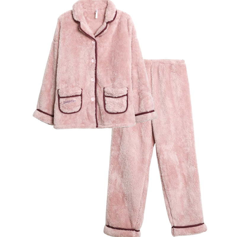 红豆 居家秋冬女士柔绒睡衣舒适宽松简约 女款晚沙粉