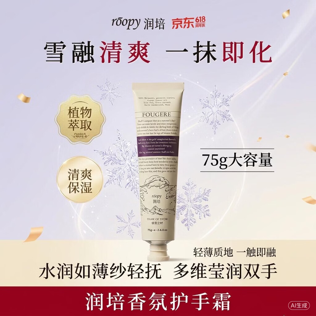 润培（roopy）融雪之时75g 香氛护手霜植物萃取清爽保湿补水礼物女生手部护理
