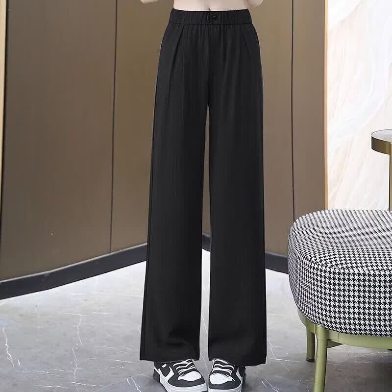 高腰宽松薄款窄版阔腿裤女春夏2026年新款垂感直筒显瘦简约休闲裤 黑色 2XL 【建议体重105-120斤】