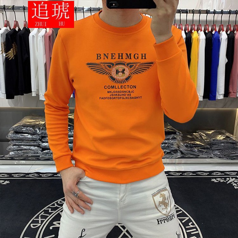 千蝉枫宾利烫钻棉套头卫衣男装春秋款潮流百搭男士潮