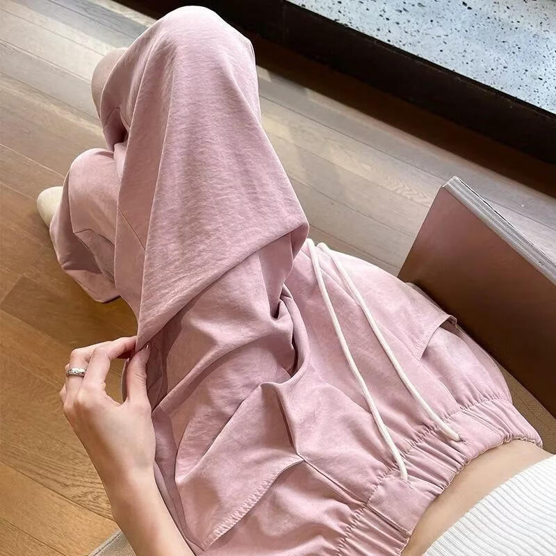 BURQAMARCH奶芙云朵裤肌理感山本阔腿裤女夏季宽松高腰垂感冰丝弯刀直筒裤子 米白色 M 【适合95-110斤】