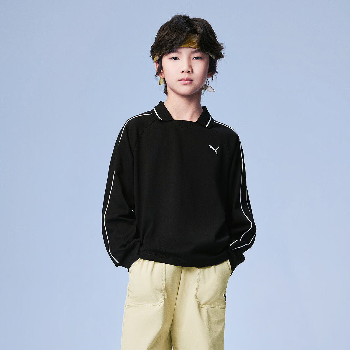 彪马(PUMA)彪马童装2026秋季新款儿童长袖T恤翻领上衣时尚洋气 黑色90001 170