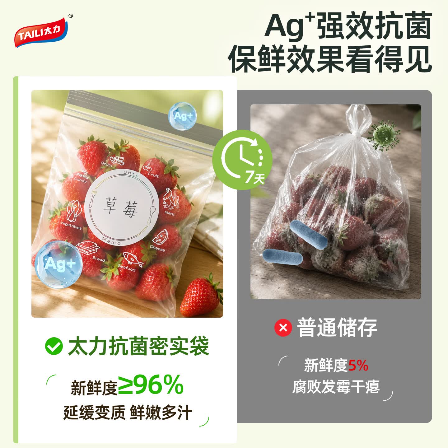 太力抗菌加厚实保鲜袋抽取式水果蔬菜食品级厨房耐高温可冷藏塑料袋装 *热销*抗菌加厚款【60个装】小30中20大10