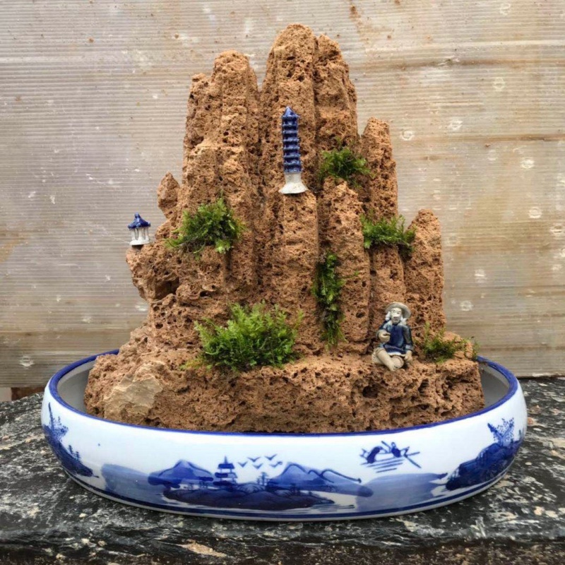 吸水石盆景上水石原石假山石头天然微景观造景奇石观赏石假山盆景 高