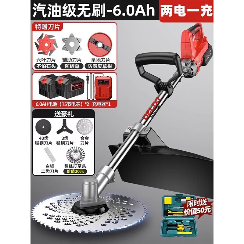 德力西电气（DELIXI ELECTRIC）电动割草机农用除草机充电家用手持后置电池锂电草坪机割灌机 【山林清扫】后置无刷6.0Ah两电
