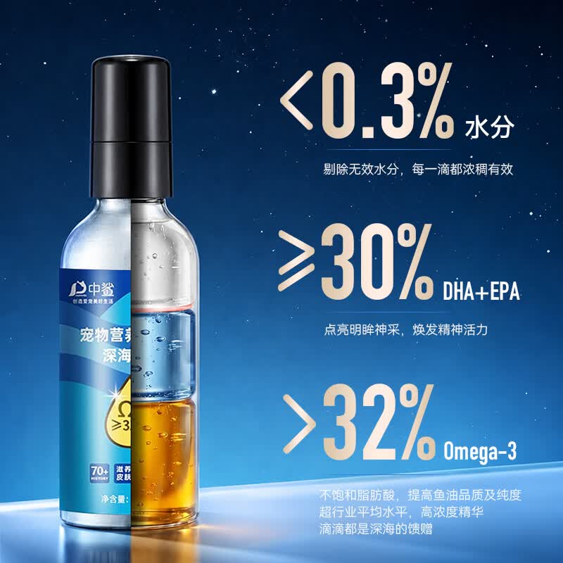 中鲨宠物深海鱼油【IFOS认证】犬猫狗狗猫咪防掉毛Omega-3高纯度鱼油 深海鱼油 110ml