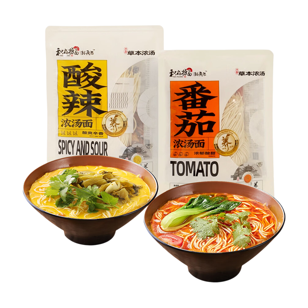 和府捞面草本浓汤番茄酸辣浓汤面方便食品速食煮面早餐有料煮面最多1188g 番茄浓汤面*6
