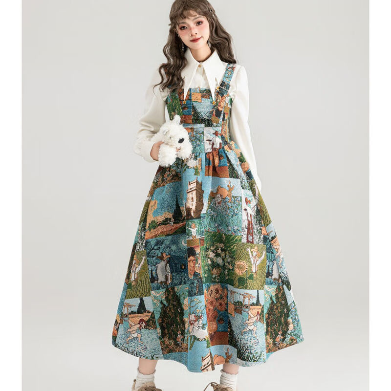 橦舟渡允硕女装2024新款春装春季穿搭一整套女显瘦翻领衬衫小清新背带